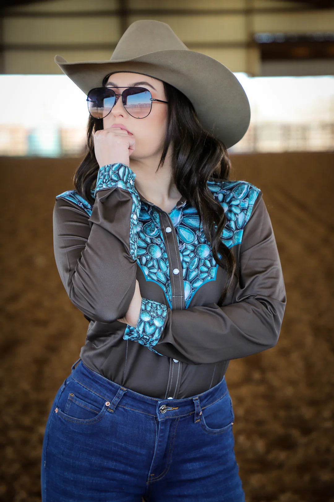 Ranch Dress'n TURQUOISE BLOSSOM YOKE PERFORMANCE RODEO SHIRT (ADULT)