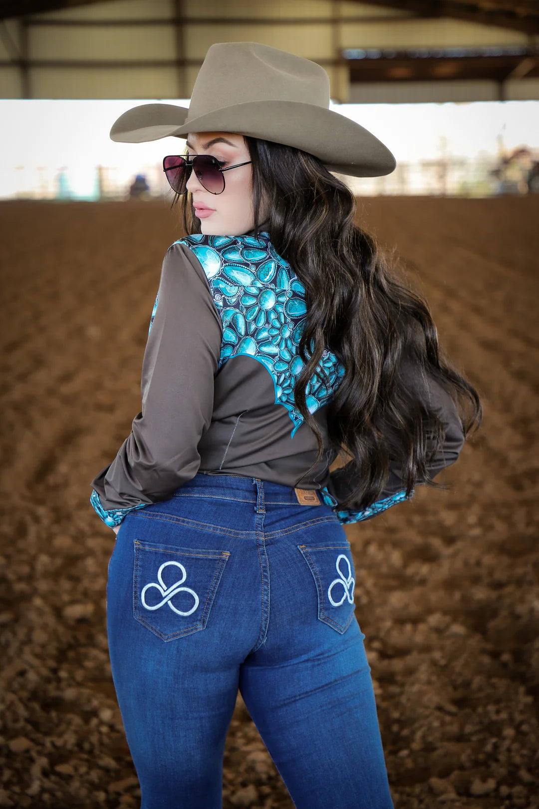 Ranch Dress'n TURQUOISE BLOSSOM YOKE PERFORMANCE RODEO SHIRT (ADULT)