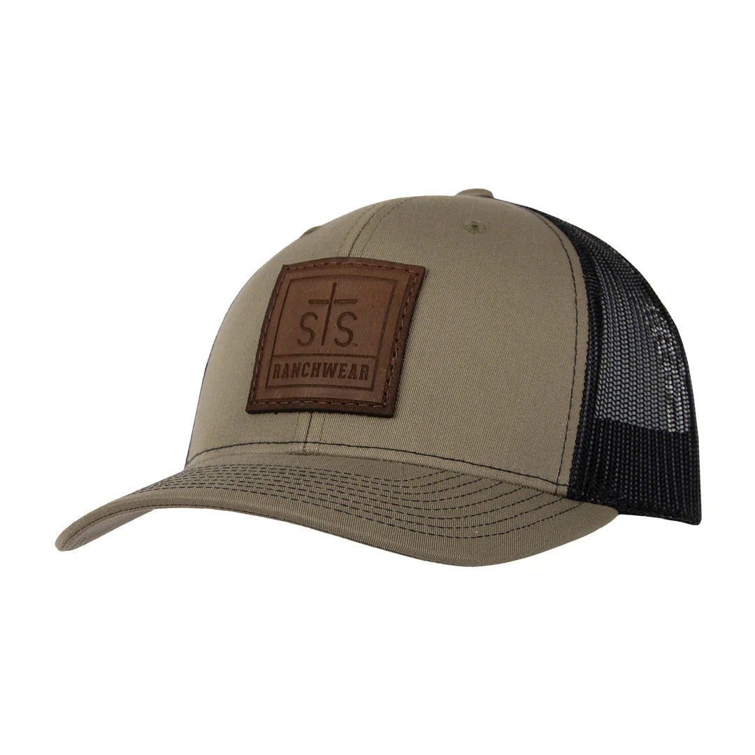 STS Ranch LASERED LEATHER PATCH HAT - LODEN & BLACK