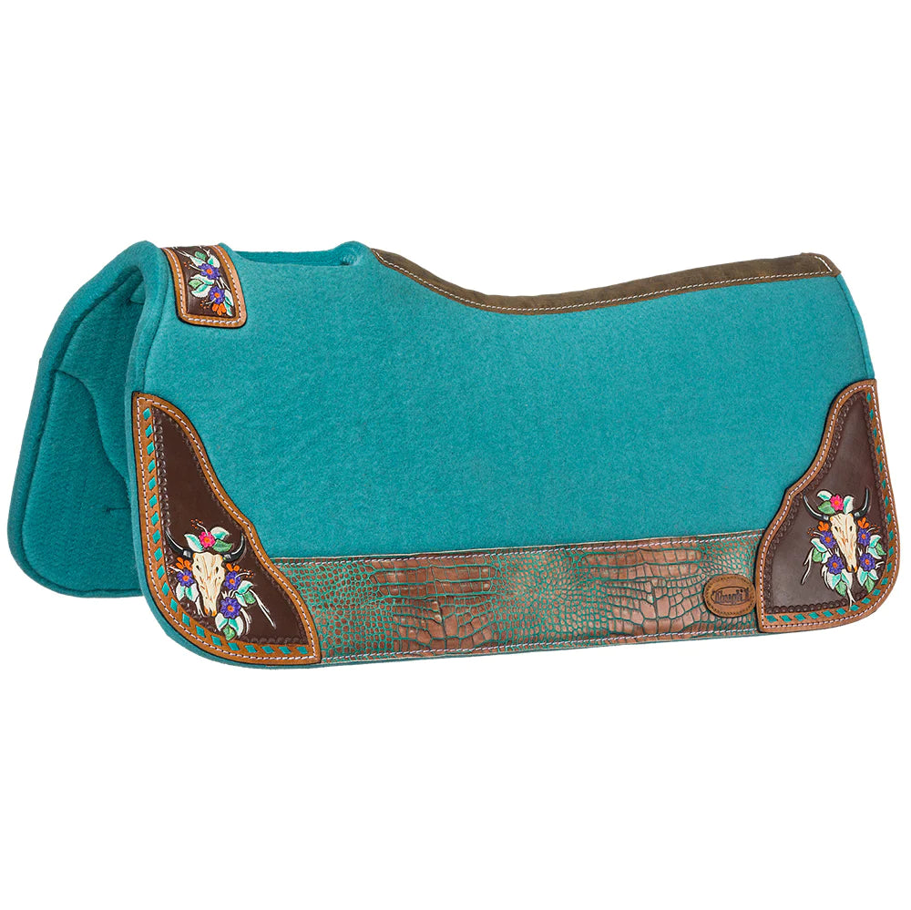 Tough-1 Hand Painted Steer Skull Saddle Pad