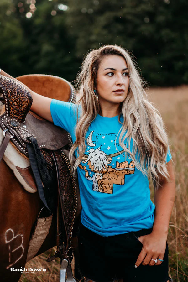 Ranch Dress'n Magical Highlander - Heather Aqua Tee