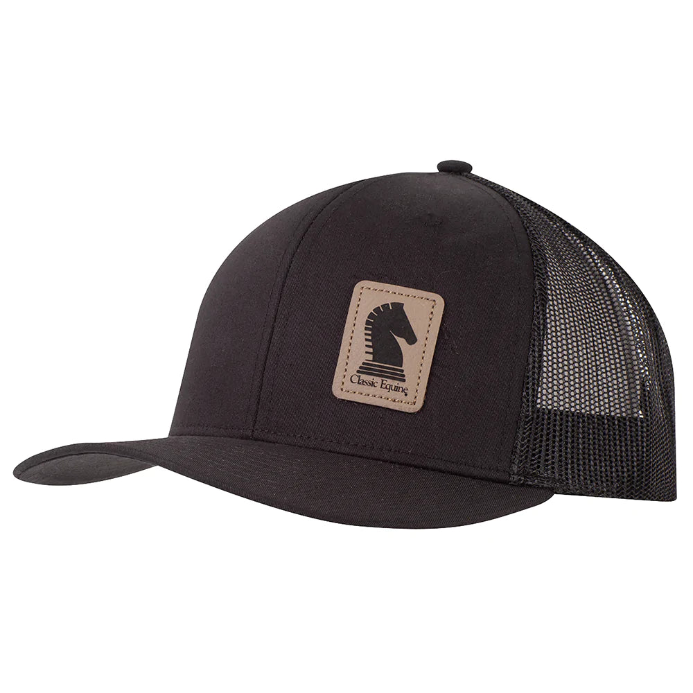 Classic Equine Black Leather Patch Logo Cap