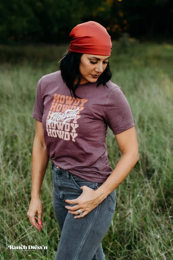 Ranch Dress'n Howdy Howdy Howdy - Heather Maroon Tee