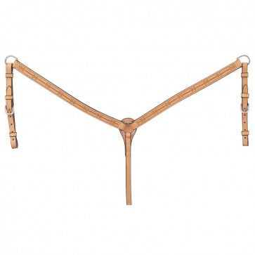 Tough-1 Premium Leather Breastcollar 1" Barbed Wire Tooled