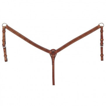 Tough-1 Premium Leather Breastcollar 1" Barbed Wire Tooled