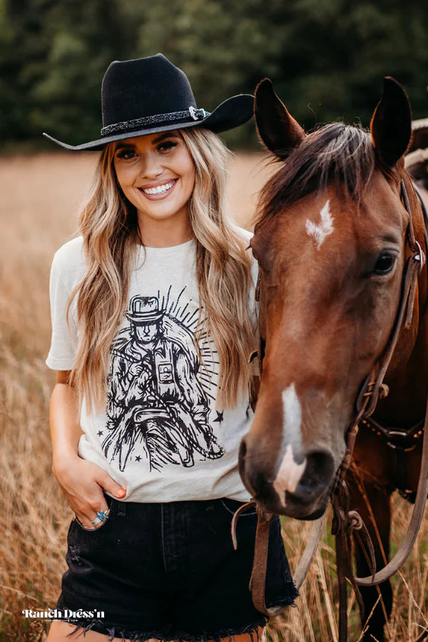 Ranch Dress'n Let's Go Cowboy - Heather Natural Tee