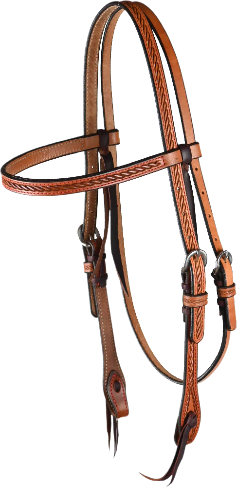 Lone Star Red Stitch 5/8 Browband Headstall with Rope Tooling and 2 stainless buckles