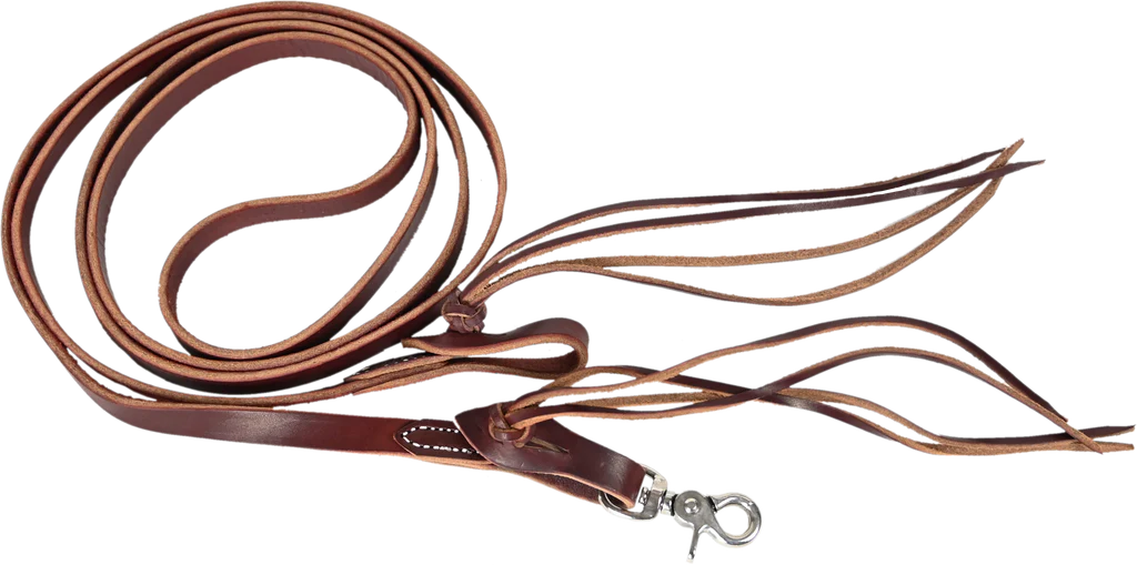 1/2 Latigo Leather Roping Rein with Cowboy knot water loops and scissor snap