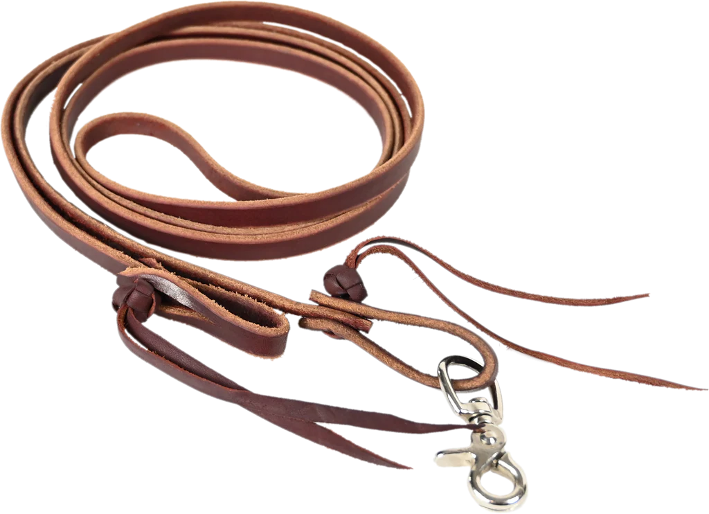Lone Star Tack 5/8 Latigo Leather Roping Rein with Cowboy knots and scissor snap