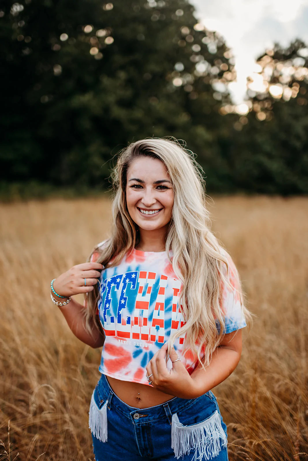 Ranch Dress'n Yeehaw Patriotic Tie Dye Crop Tee